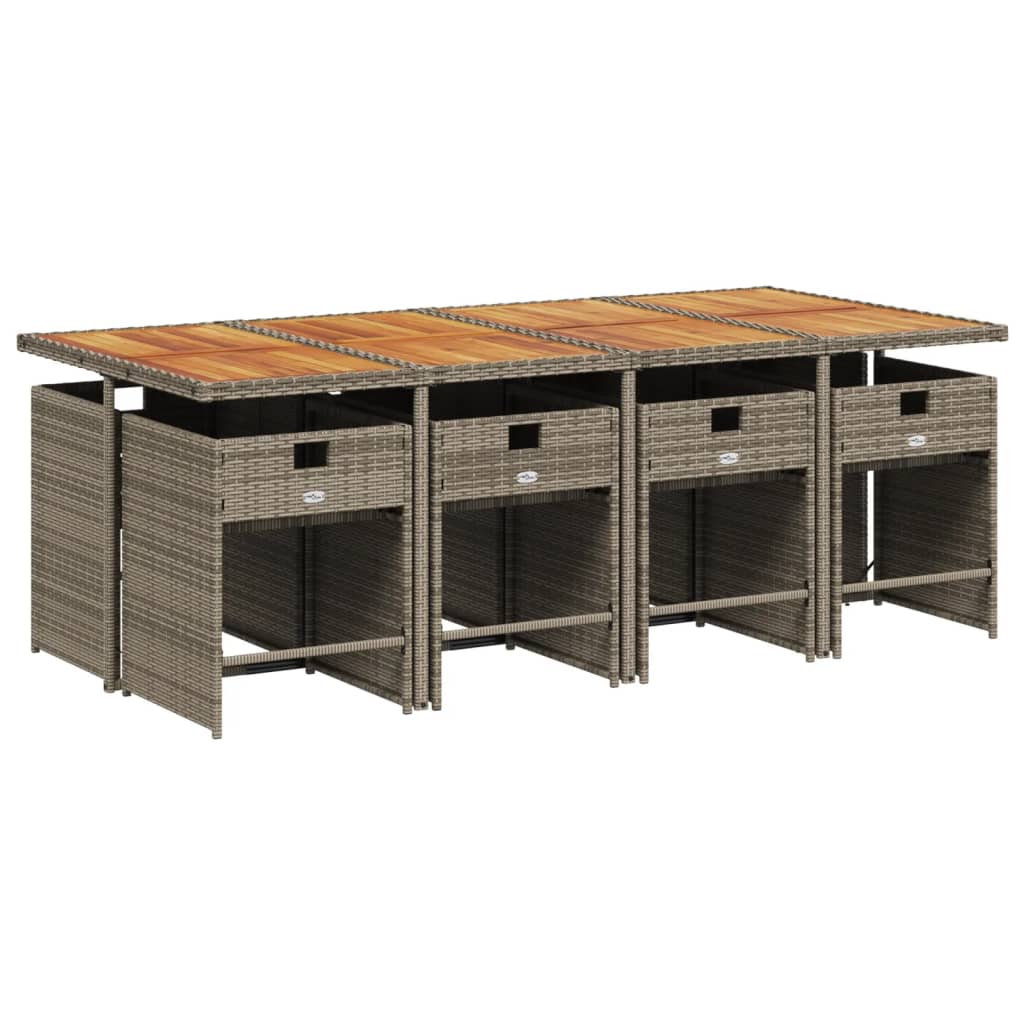 9 Pcs conjunto de jantar p/ jardim c/ almofadões vime PE cinza
