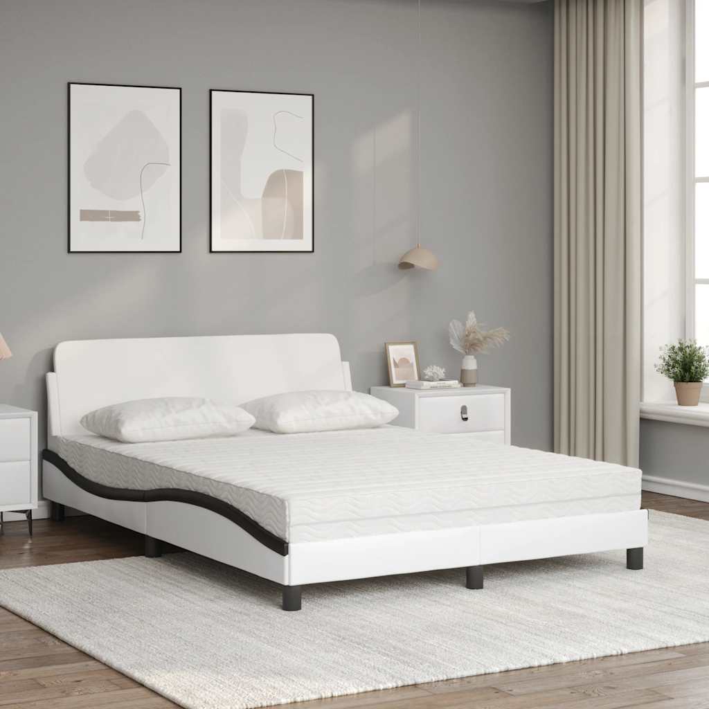 Cama com colchão dover 140x200 cm couro artificial preto e branco