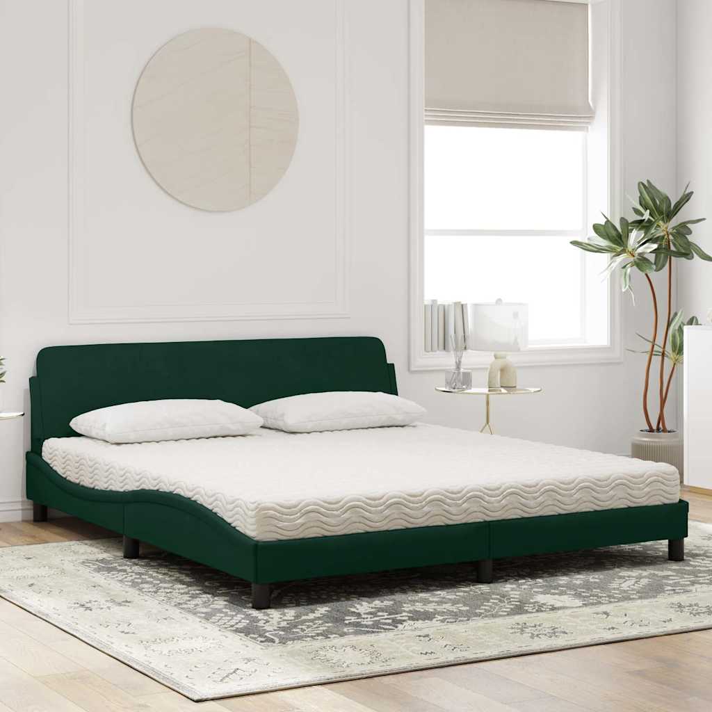 Cama com colchão dover 180x200 cm veludo verde-escuro
