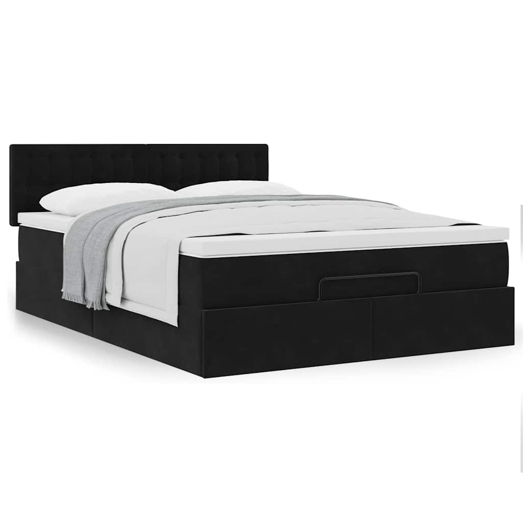 Estrutura de cama otomana com colchão 140x200 cm veludo preto
