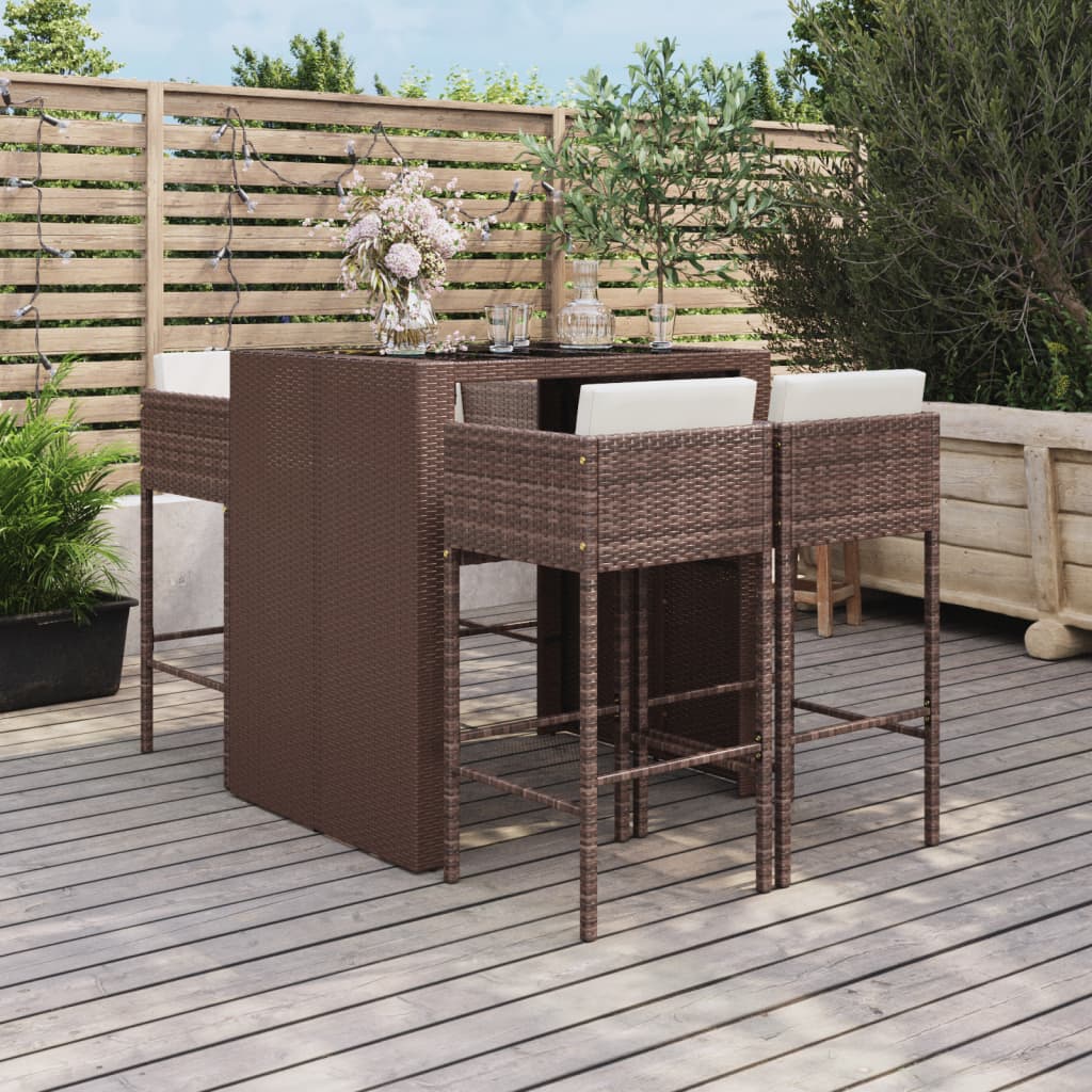 5 Pcs conjunto de bar p/ jardim c/ almofadões vime PE castanho