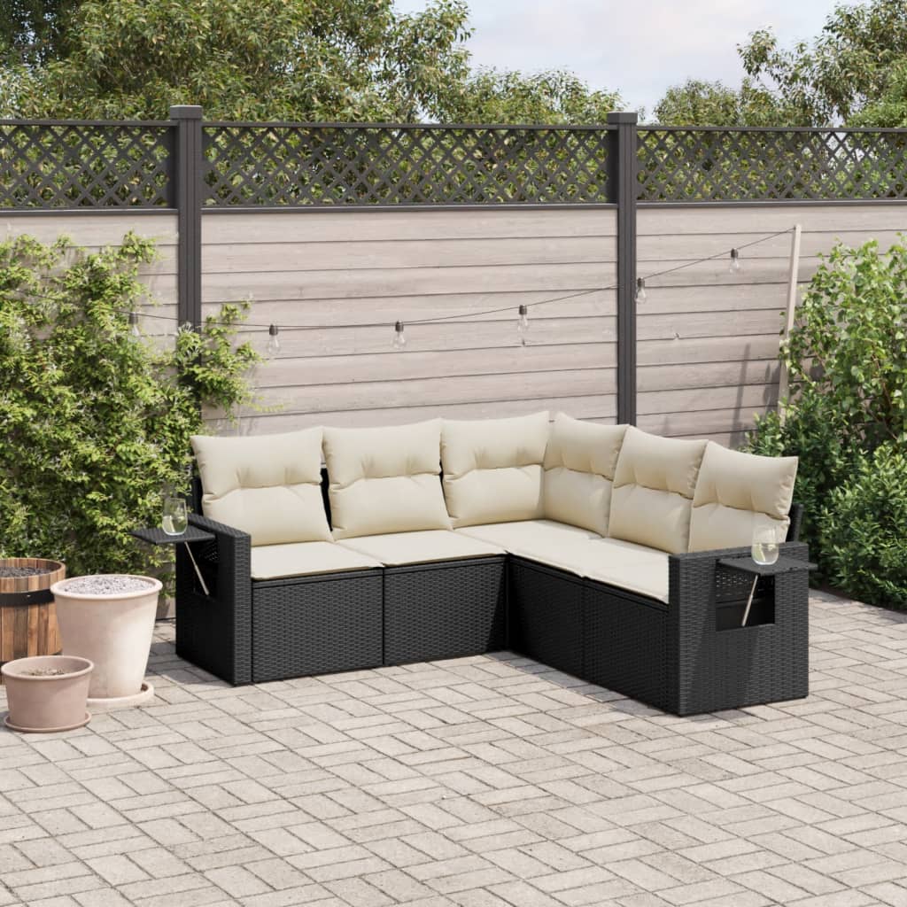 5 Pcs conjunto sofás de jardim com almofadões vime PE preto