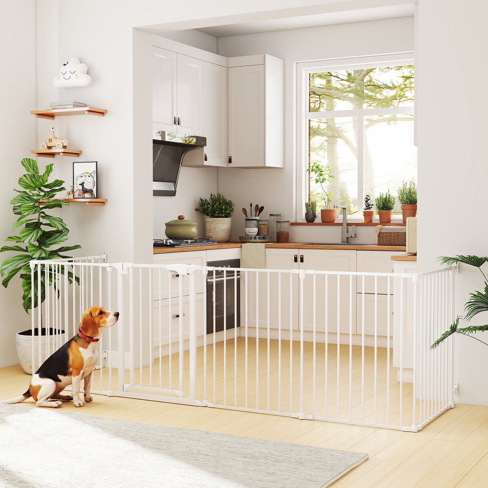 Parque para cães dobrável com 6 painéis porta com fecho duplo barreira de segurança para escada corredor branco