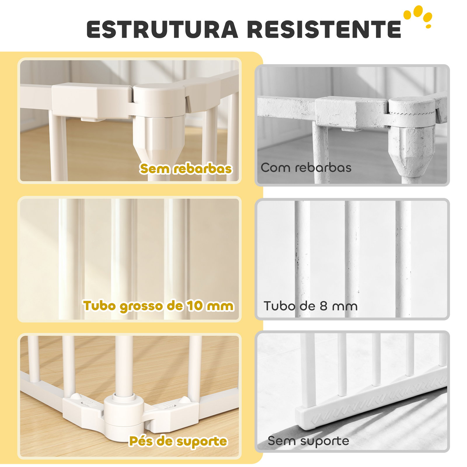 Parque para cães dobrável com 6 painéis porta com fecho duplo barreira de segurança para escada corredor branco