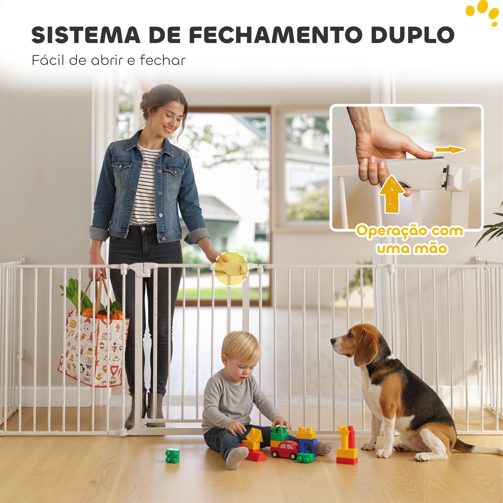 Parque para cães dobrável com 6 painéis porta com fecho duplo barreira de segurança para escada corredor branco