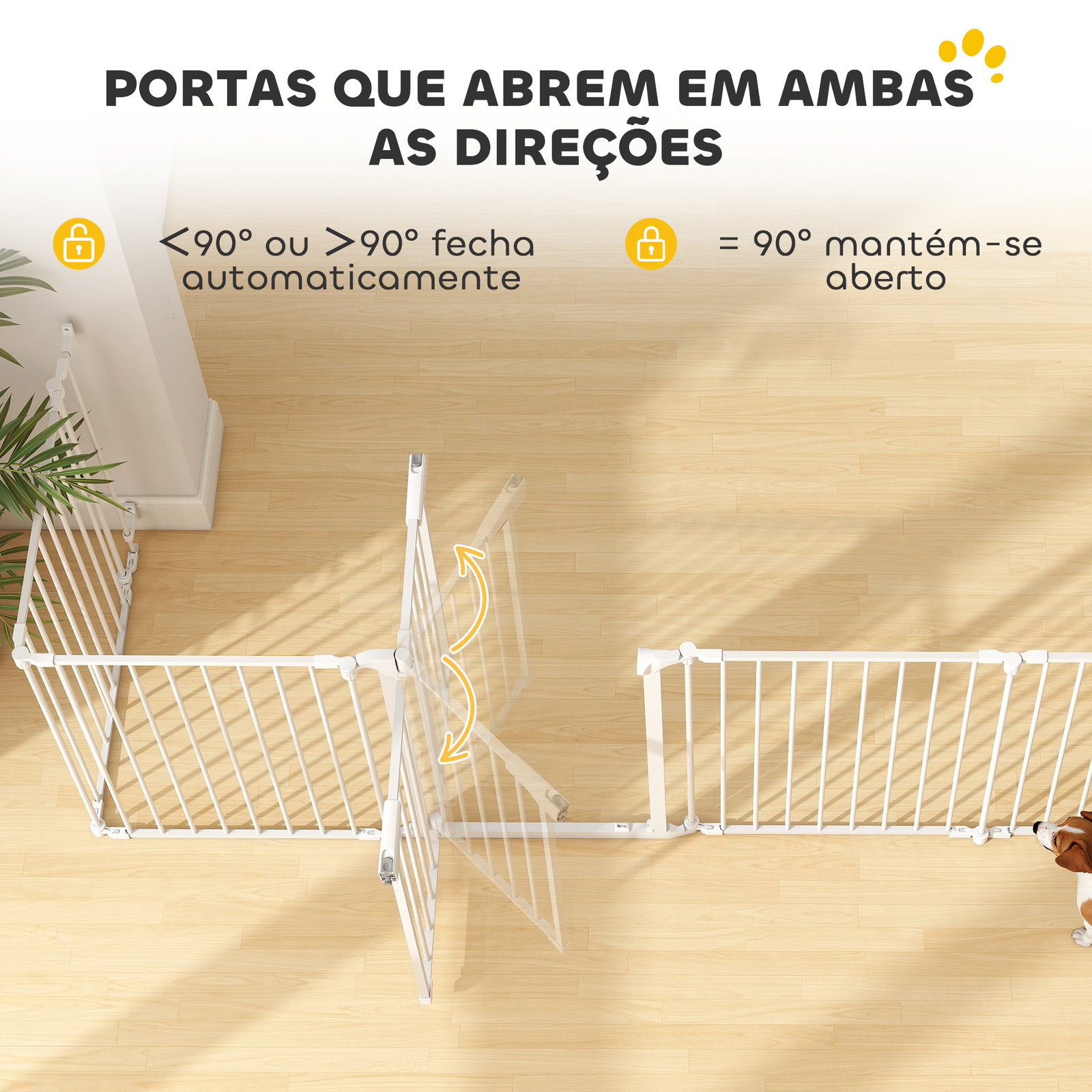 Parque para cães dobrável com 6 painéis porta com fecho duplo barreira de segurança para escada corredor branco