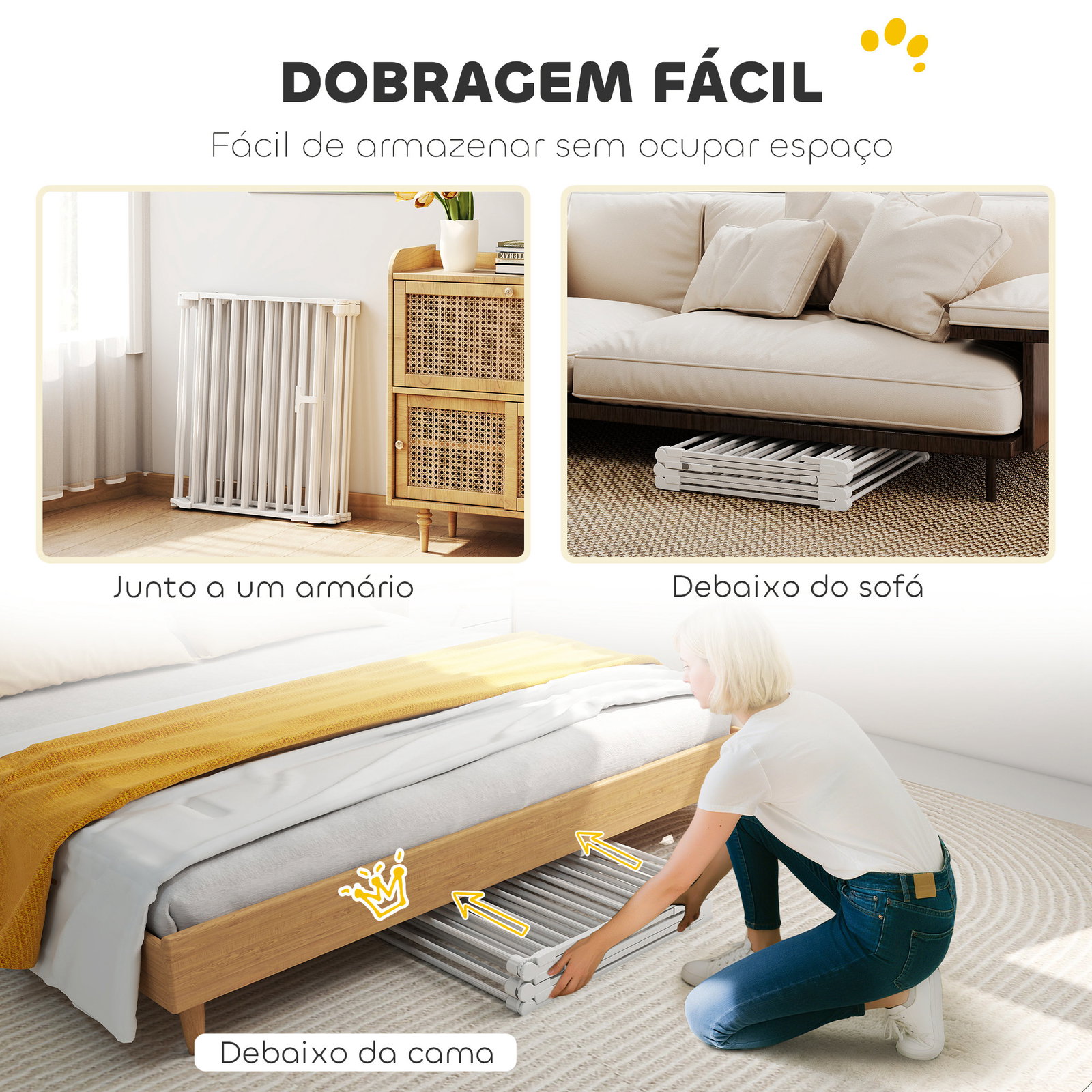 Parque para cães dobrável com 6 painéis porta com fecho duplo barreira de segurança para escada corredor branco