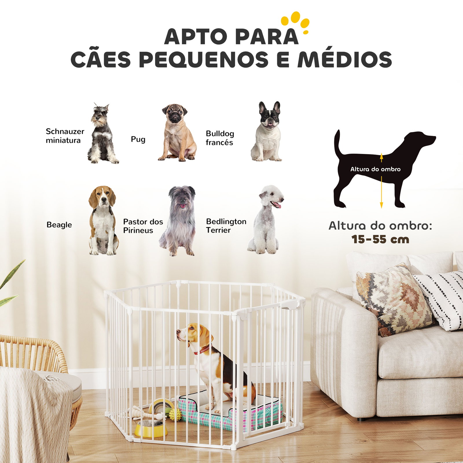 Parque para cães dobrável com 6 painéis porta com fecho duplo barreira de segurança para escada corredor branco