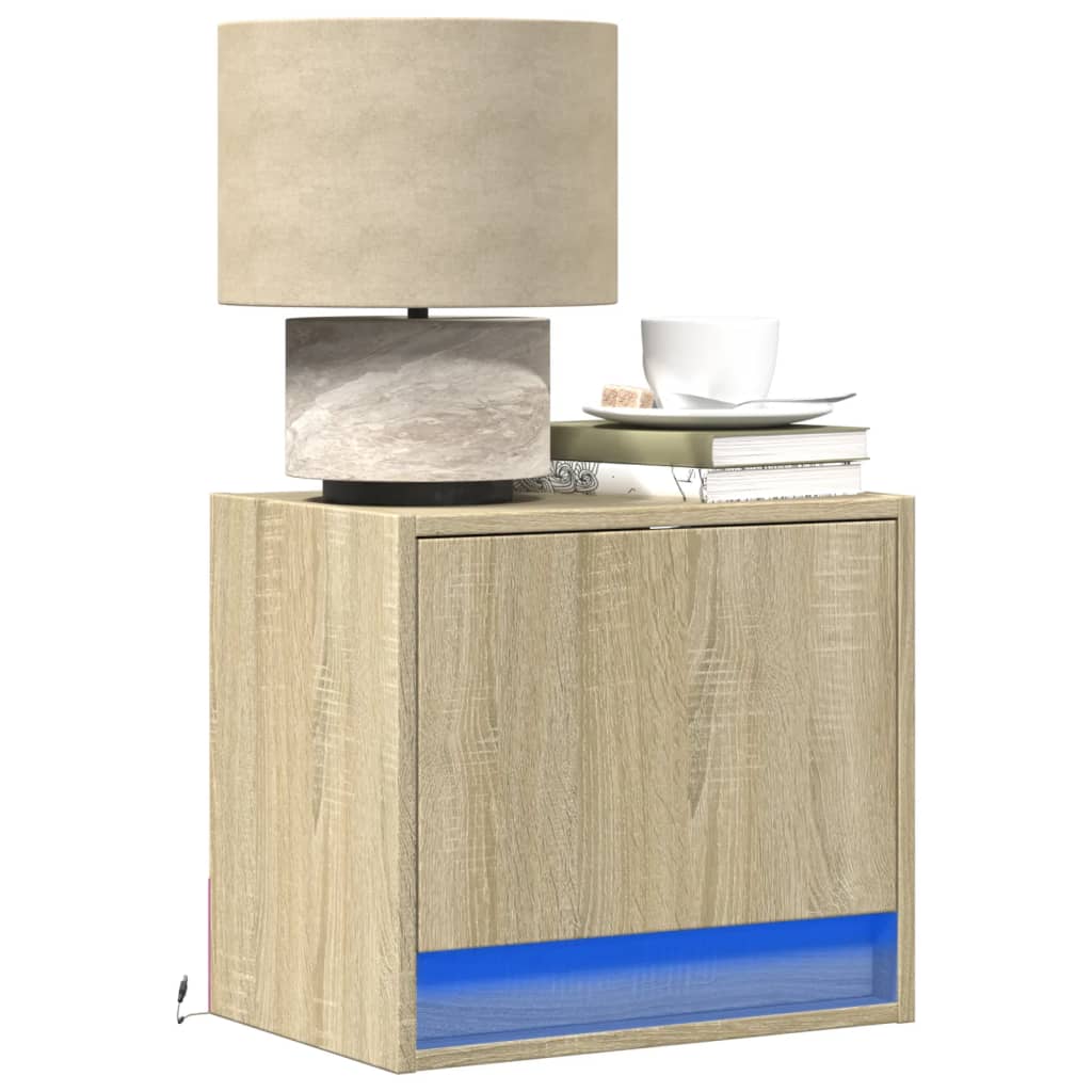 Mesas de cabeceira de parede com luzes LED 2pcs carvalho sonoma
