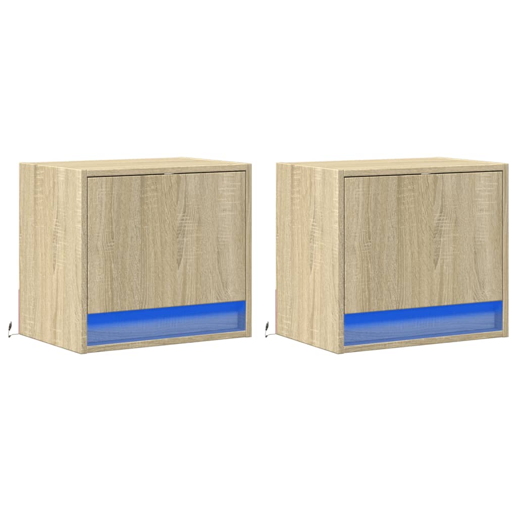 Mesas de cabeceira de parede com luzes LED 2pcs carvalho sonoma