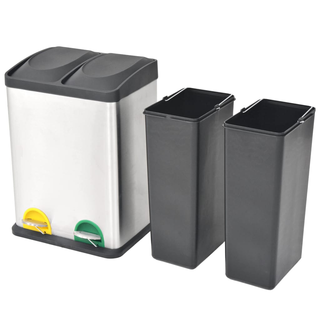 Caixote do lixo para reciclagem com pedais 36 l aço inoxidável