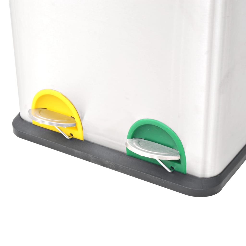 Caixote do lixo para reciclagem com pedais 36 l aço inoxidável