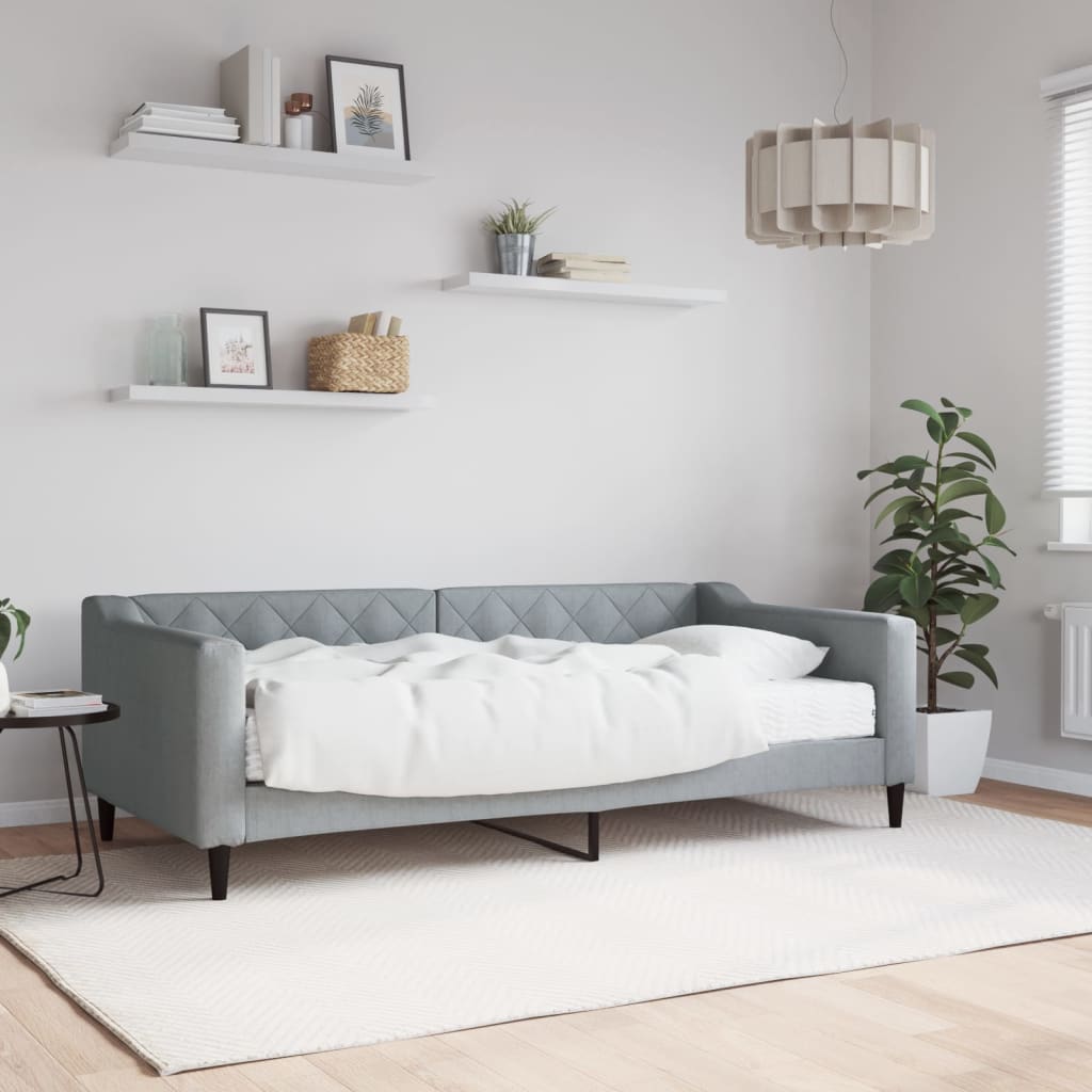 Sofá-cama com colchão 90x190 cm tecido cinzento-claro