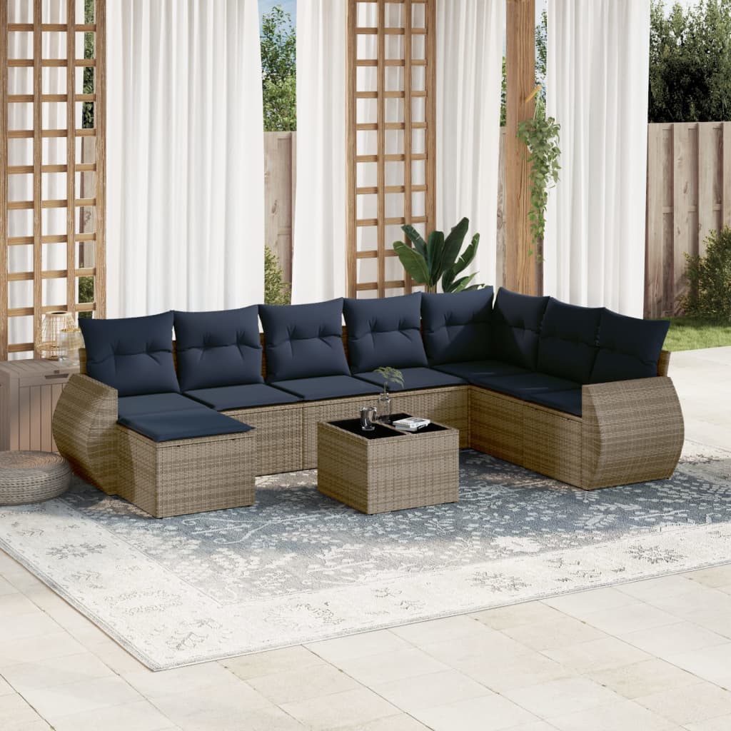 Conjunto de sofá de jardim de 9 peças com almofadas em rattan sintético cinza