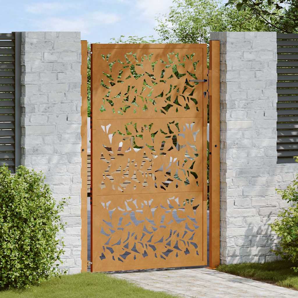 Portão de jardim 100x150 cm com design de folha de aço resistente às intempéries