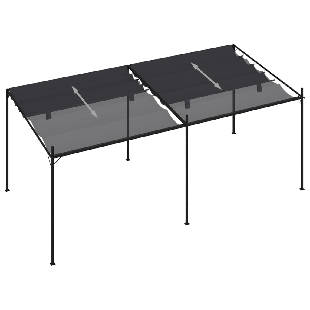 Gazebo com toldo retrátil 600x300x233 cm antracite