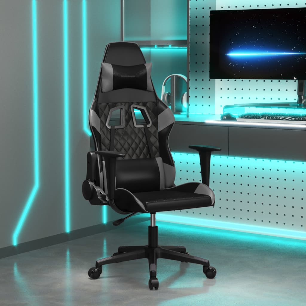 Cadeira gaming couro artificial preto e cinzento