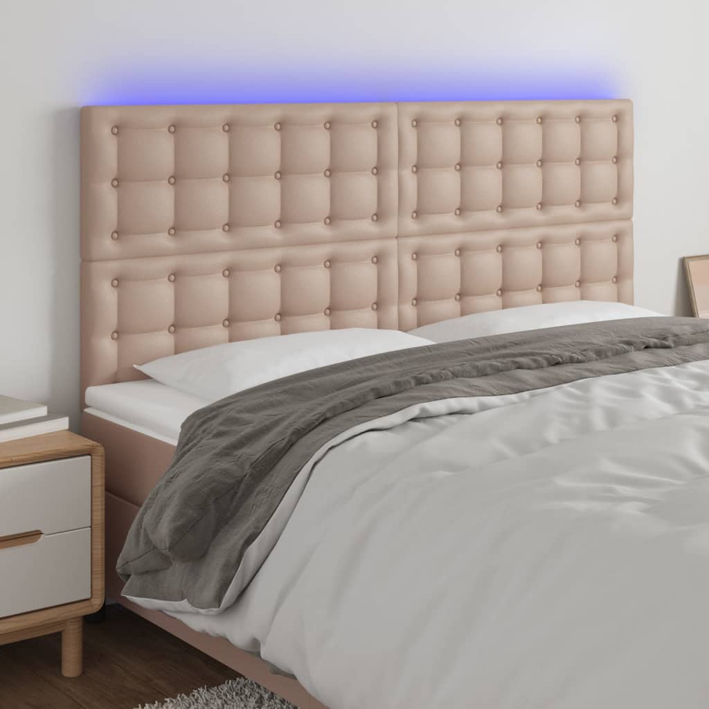 Cabeceira cama c/ LED couro artif. 180x5x118/128cm cappuccino