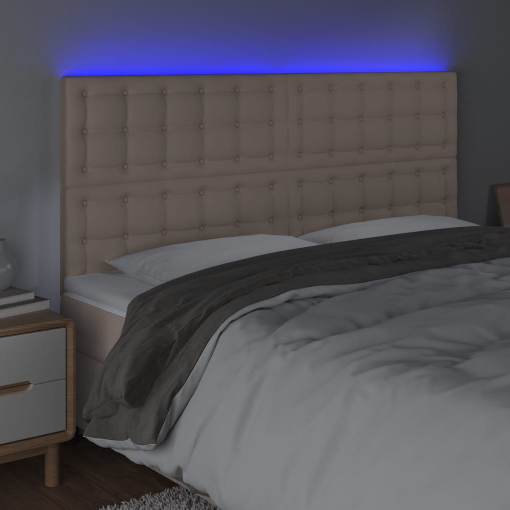 Cabeceira cama c/ LED couro artif. 180x5x118/128cm cappuccino