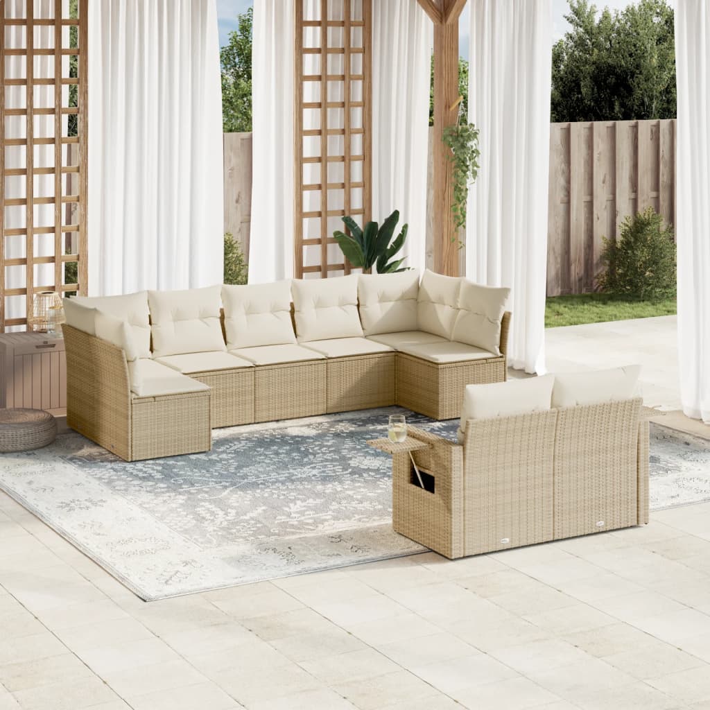 9 Pcs conjunto de sofás p/ jardim com almofadões vime PE bege