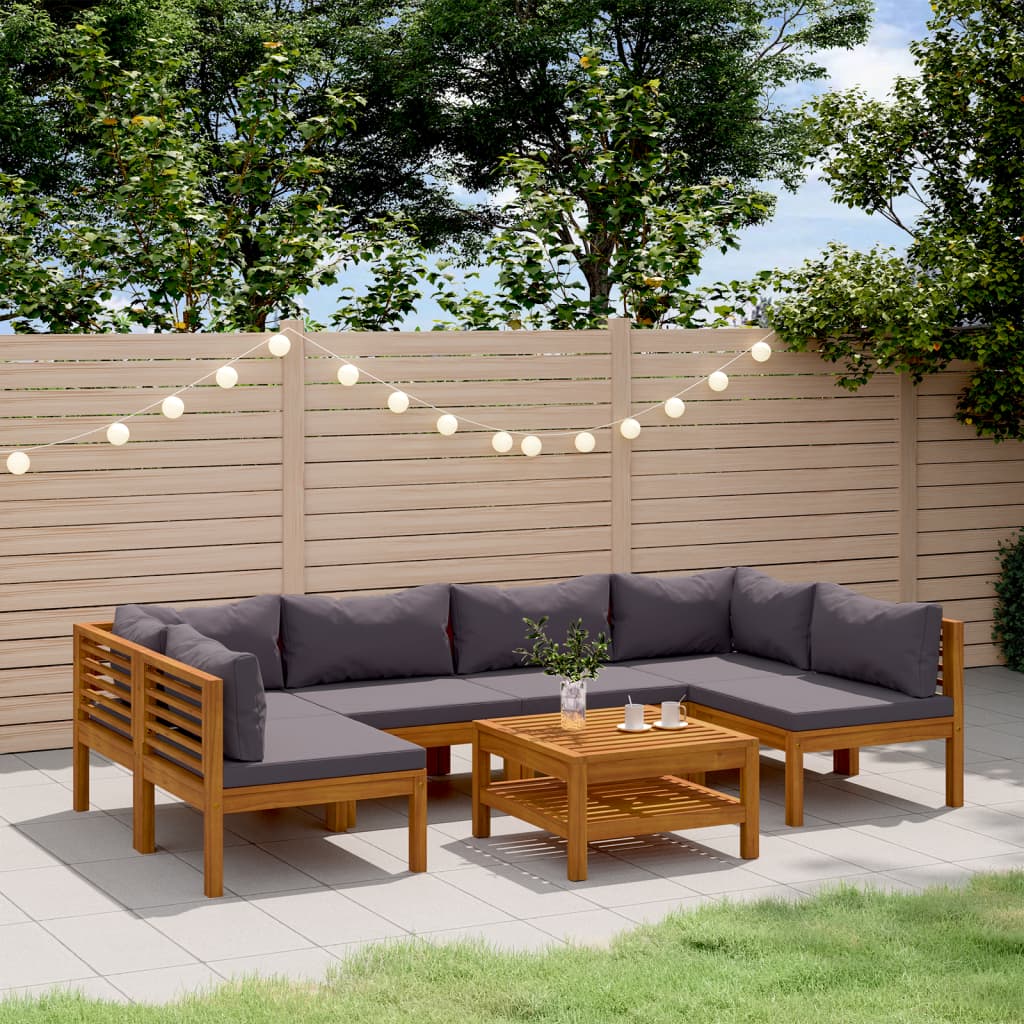 7 Pcs conjunto lounge de jardim com almofadões acácia maciça