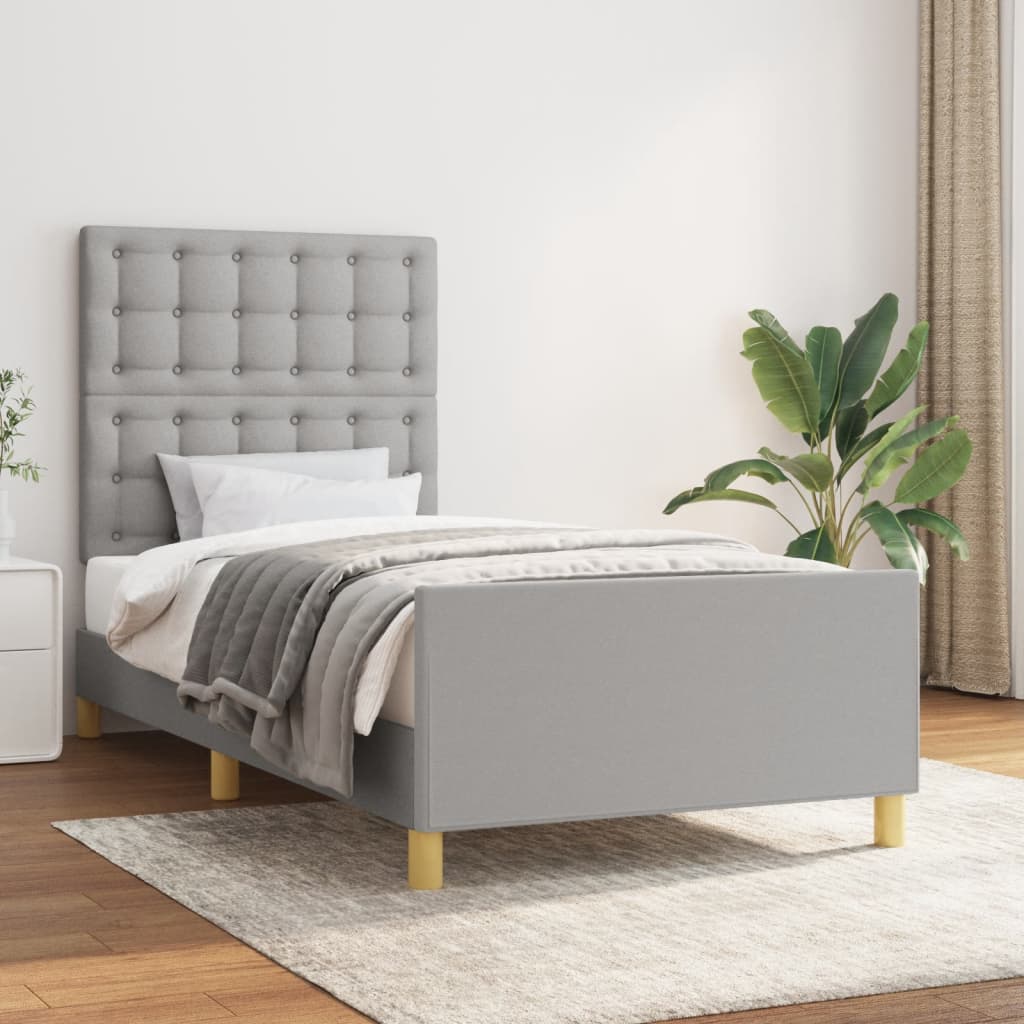 Estrutura de cama sem colchão 100x200 cm tecido cinzento-claro