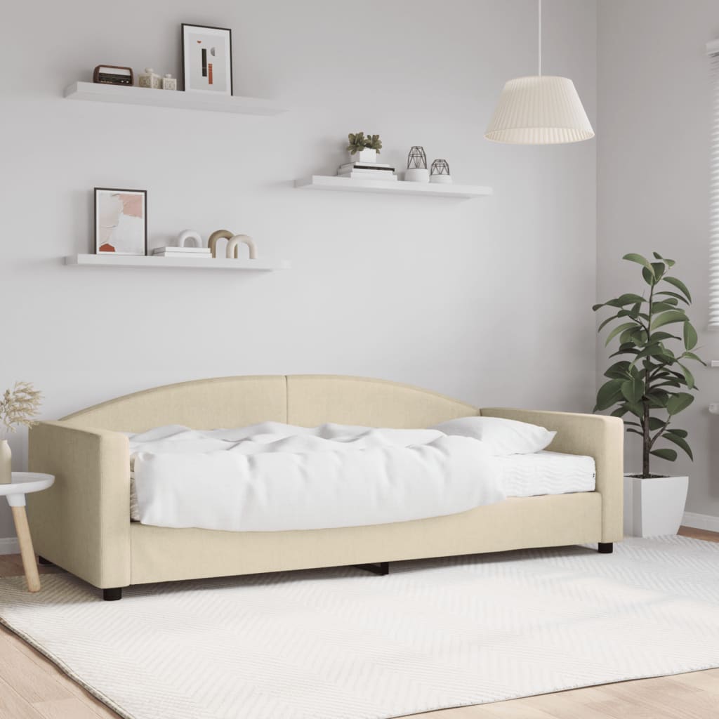 Sofá-cama com colchão 90x200 cm tecido cor creme