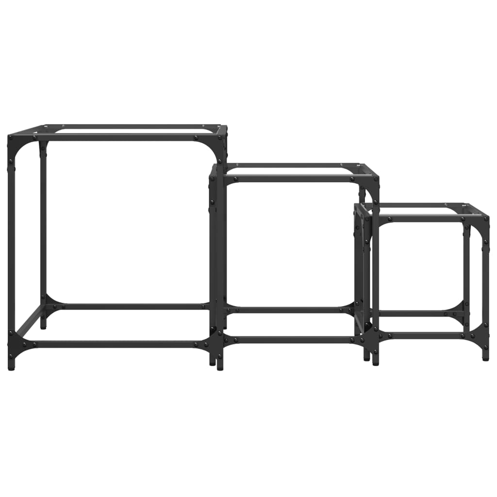 Mesas de centro encastrar 3 pcs c/ tampo vidro transparente aço