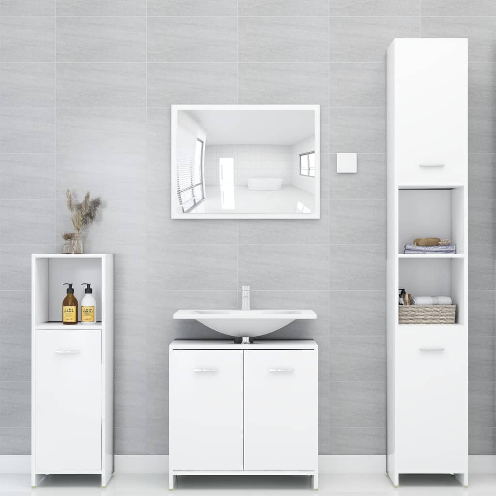 4 Pcs conjunto de móveis de casa de banho contraplacado branco