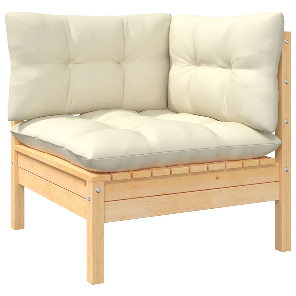 8 Pcs conjunto lounge jardim c/ almofadões cor creme pinho