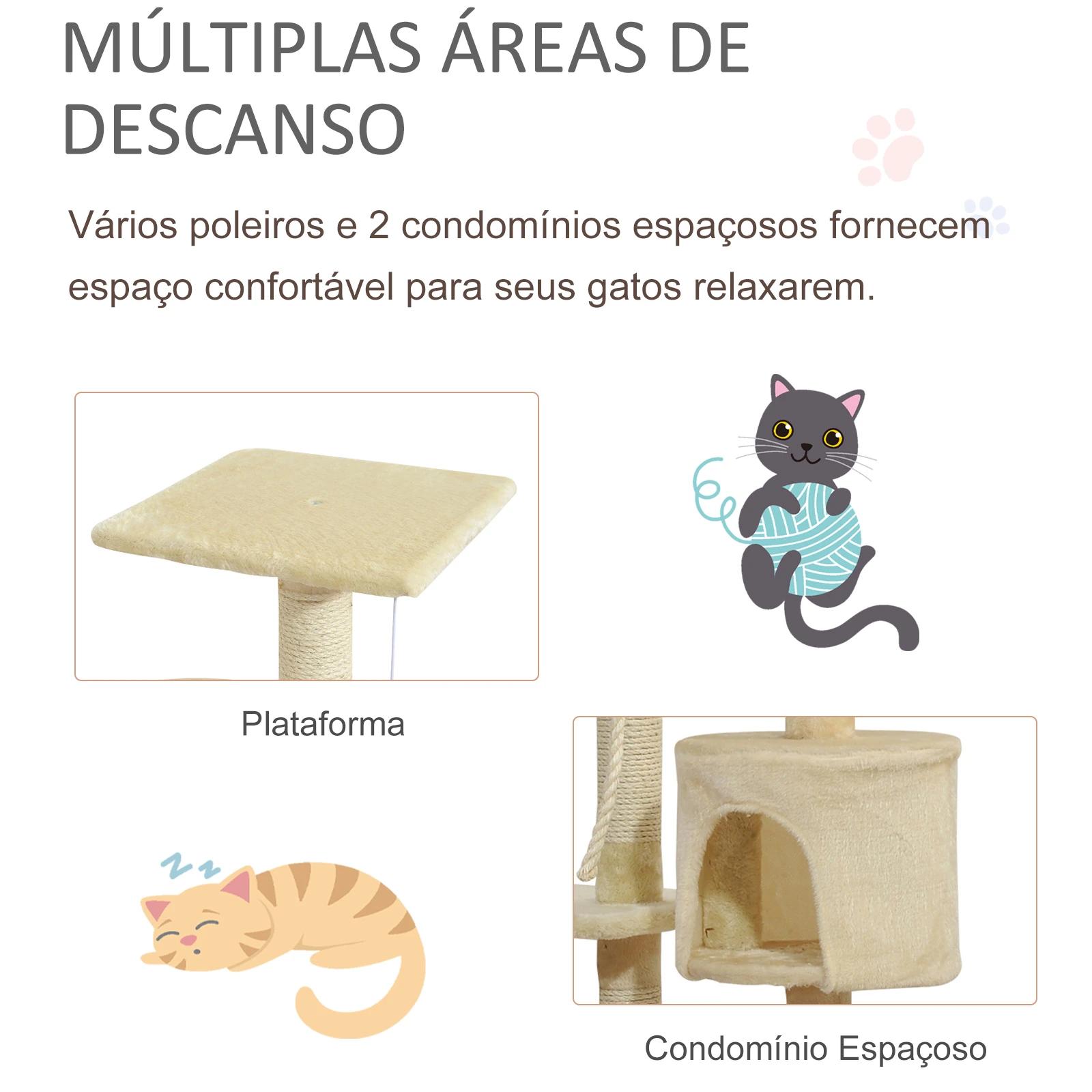 Árvore arranhador para gatos com 4 níveis poste de sisal caverna plataformas e brinquedos divertidos 75x40x112 cm bege