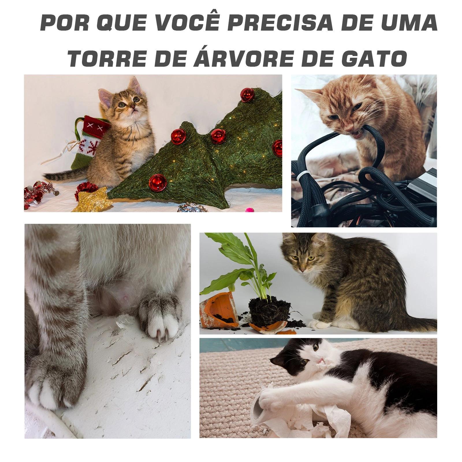 Árvore arranhador para gatos com 4 níveis poste de sisal caverna plataformas e brinquedos divertidos 75x40x112 cm bege