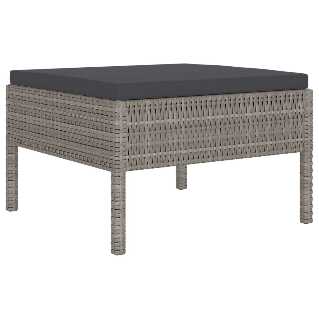 4 Pcs conjunto lounge de jardim c/ almofadões vime PE cinzento