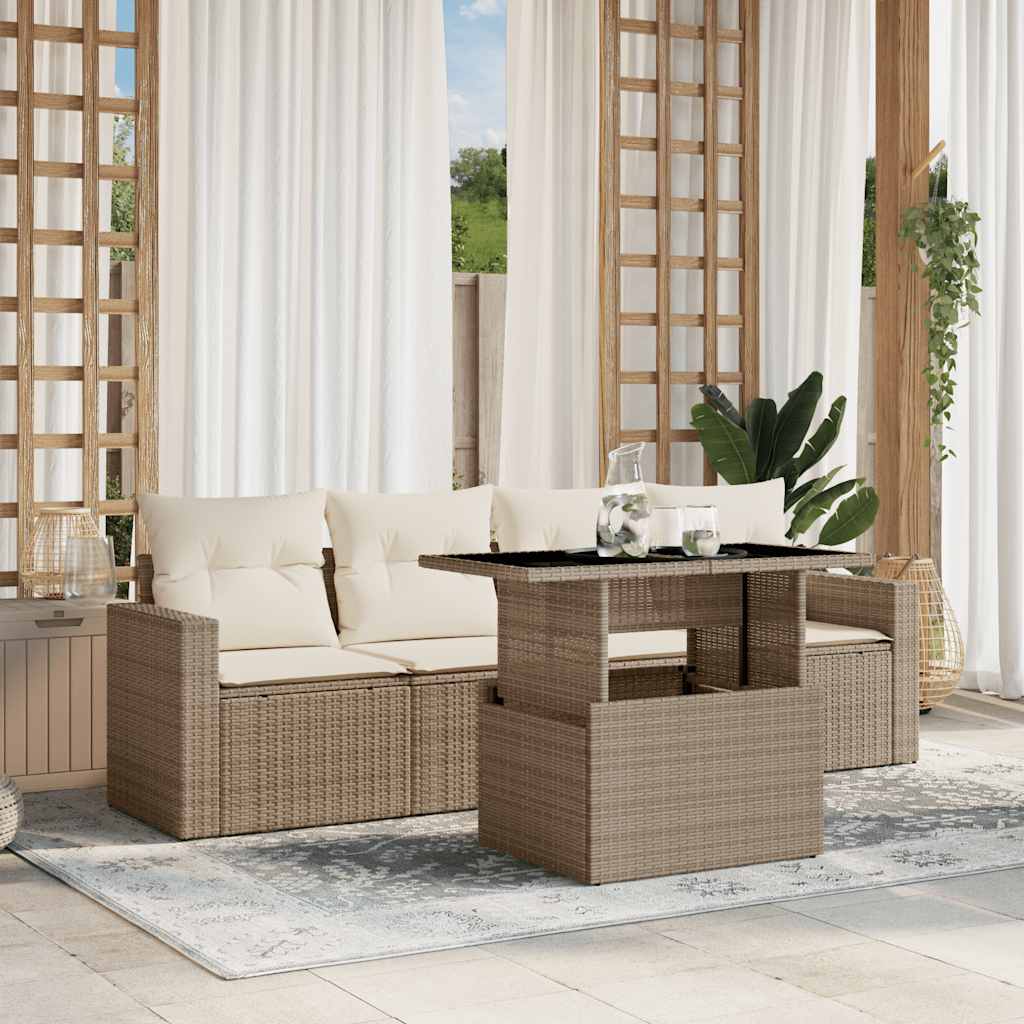 5 Pcs conjunto de sofás p/ jardim com almofadões vime PE bege