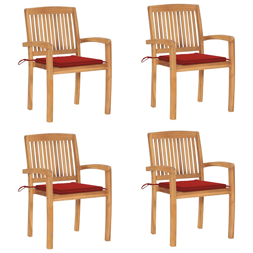 Cadeiras de jardim empiháveis c/ almofadões 4 pcs teca maciça