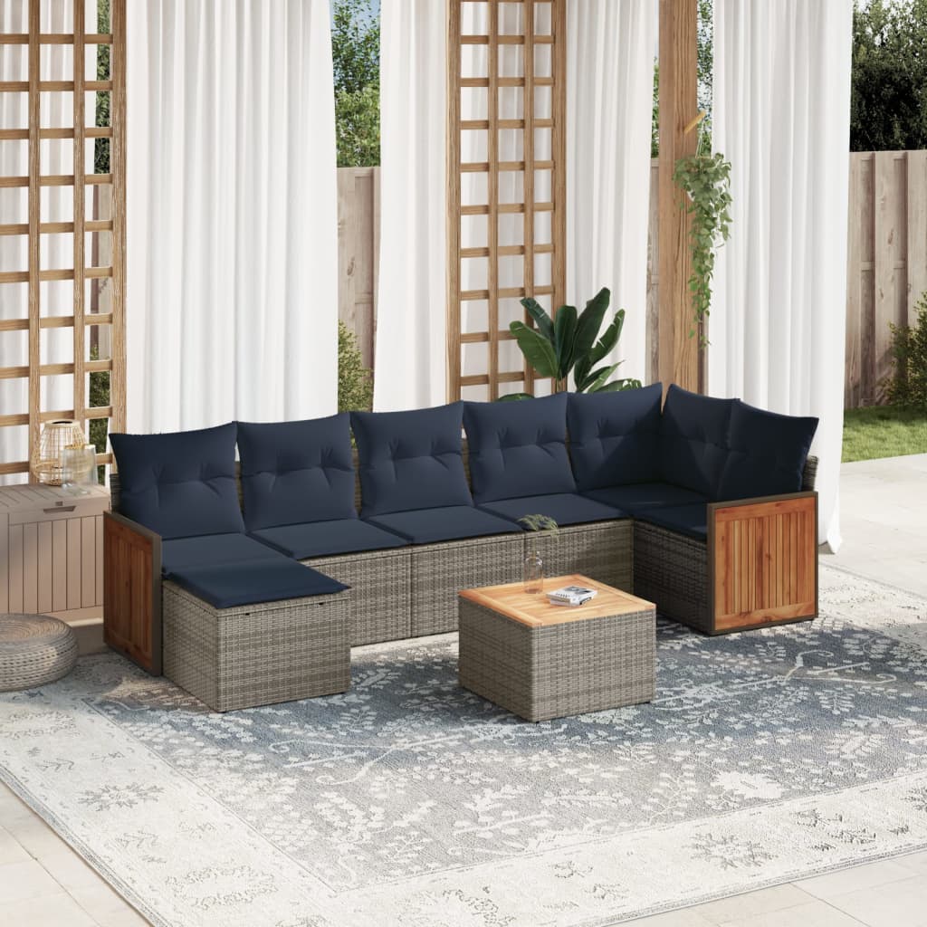 Conjunto de sofá de jardim com 8 peças e almofadas em rattan sintético cinza