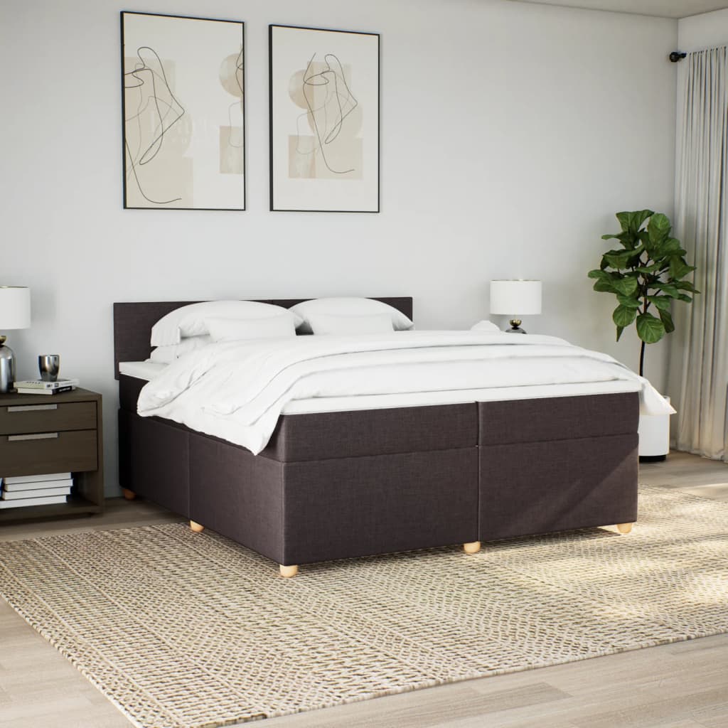 Cama com molas/colchão 200x200 cm tecido castanho-escuro