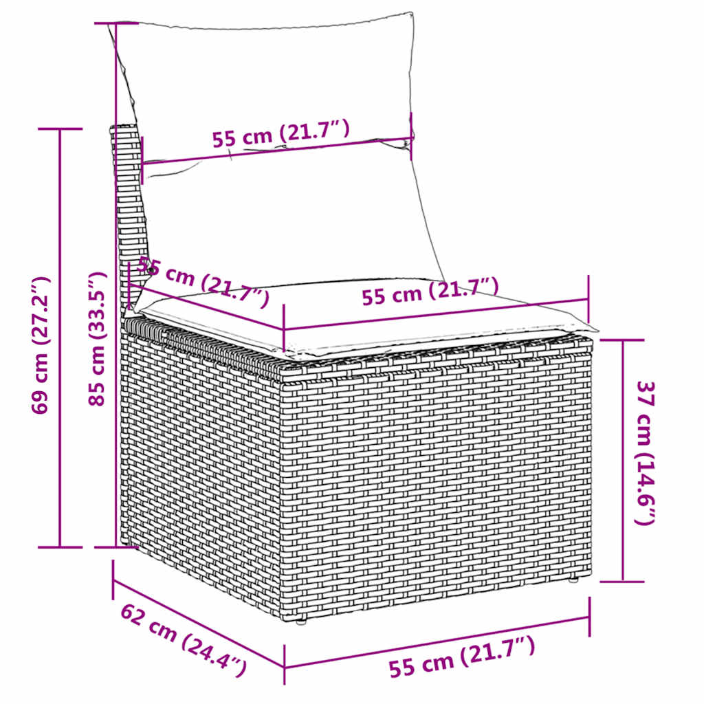 6 Pcs conj. sofás jardim com almofadões vime PE cinzento-claro