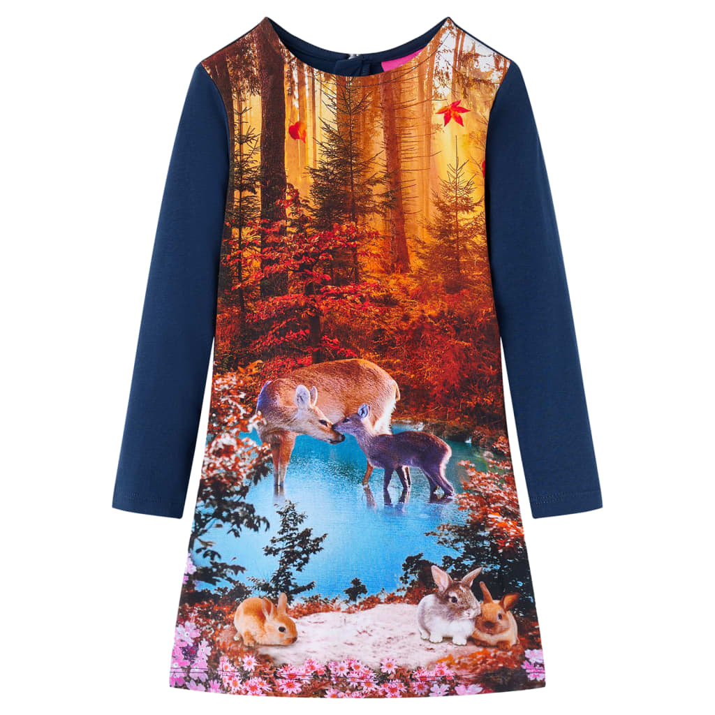 Vestido de manga comprida para criança azul-marinho 128