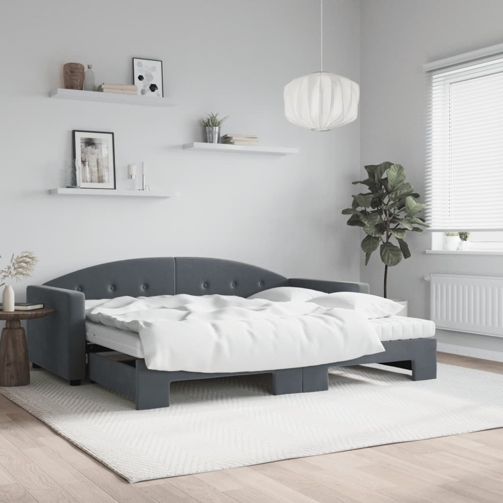 Sofá-cama c/ gavetão e colchões 90x200cm veludo cinzento-escuro