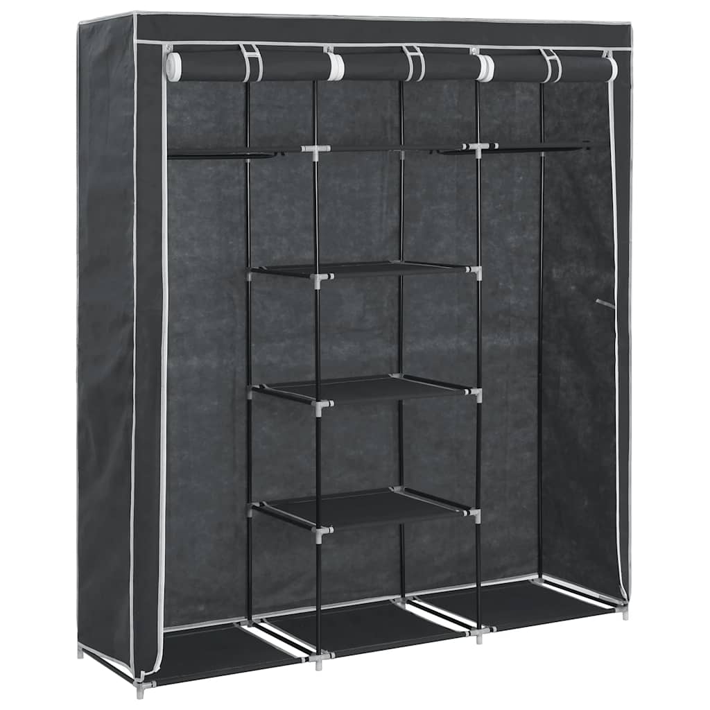 Roupeiro c/ compartimentos e varões 150x45x175 cm tecido preto