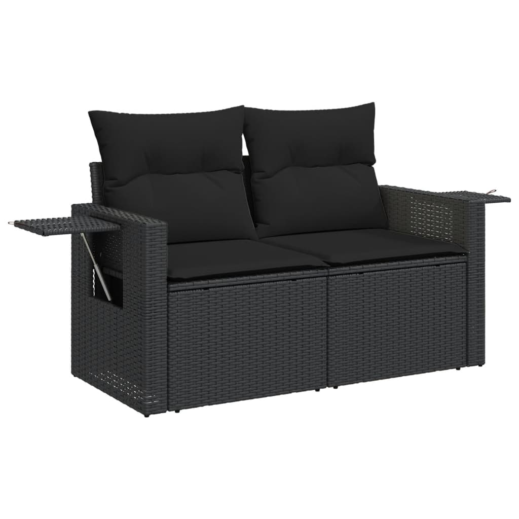 11 Pcs conjunto sofás de jardim c/ almofadões vime PE preto
