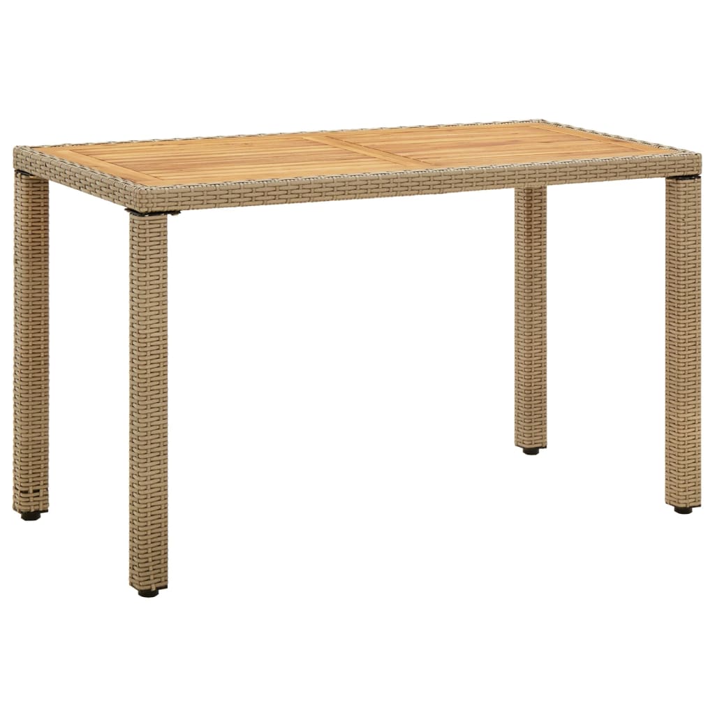 Mesa de jardim 123x60x74 cm vime PE e acácia maciça bege