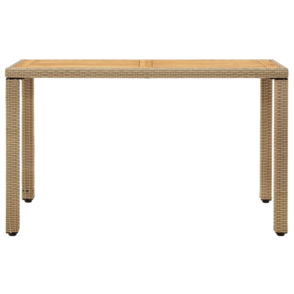 Mesa de jardim 123x60x74 cm vime PE e acácia maciça bege