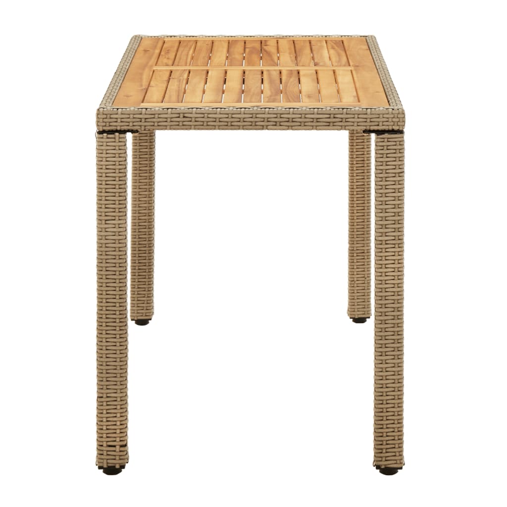 Mesa de jardim 123x60x74 cm vime PE e acácia maciça bege