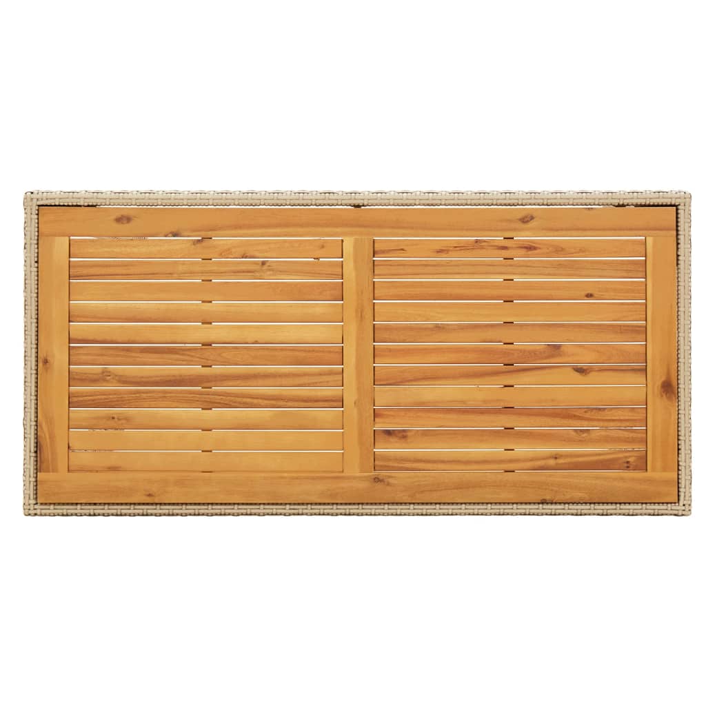 Mesa de jardim 123x60x74 cm vime PE e acácia maciça bege