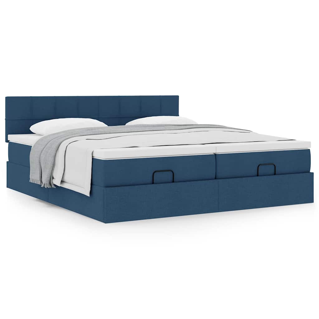Estrutura de cama otomana com colchões 200x200cm tecido azul