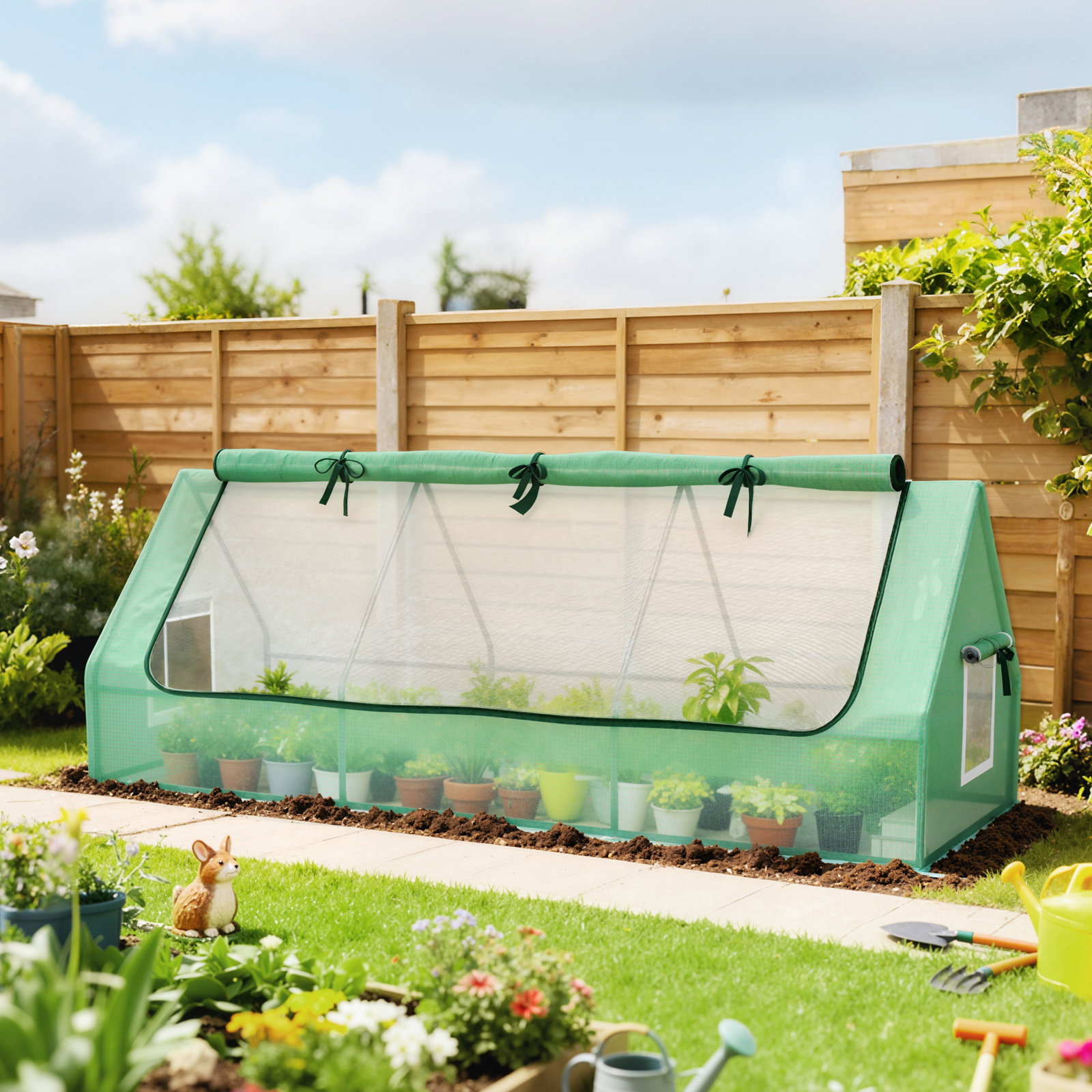 Estufa de jardim mini estufa 240x90x90 cm com janelas de malha e estrutura de aço para cultivar verduras e flores verde