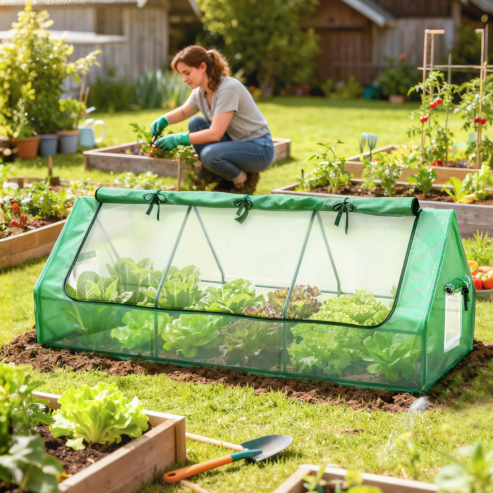 Estufa de jardim mini estufa 240x90x90 cm com janelas de malha e estrutura de aço para cultivar verduras e flores verde