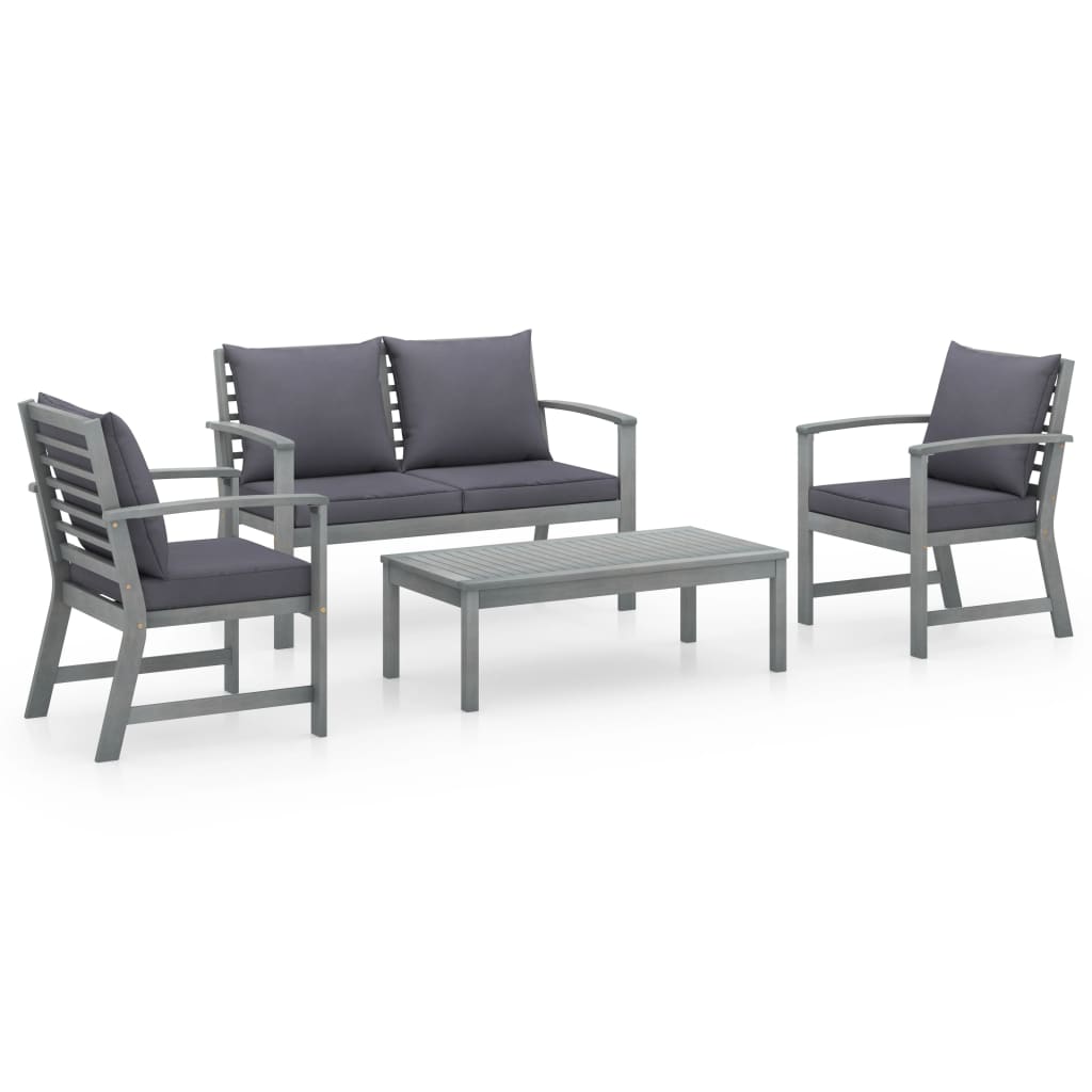 4 Pcs conj. lounge jardim c/ almofadões madeira acácia maciça